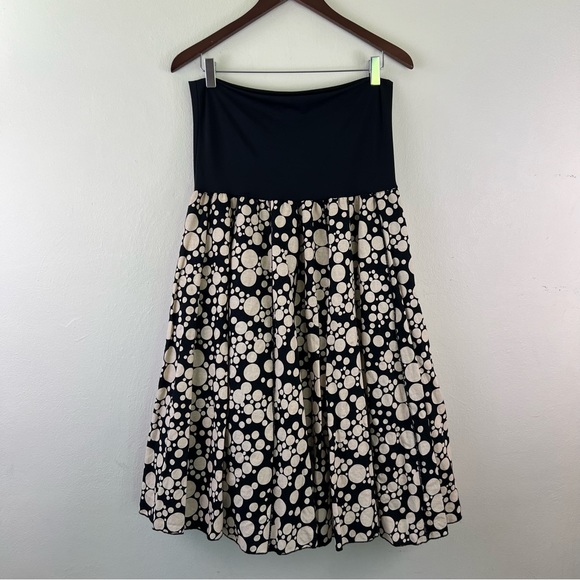 Linen Blend Saint Tropez West Boho Artsy Polkadot Fully Lined Pleated Midi Skirt - Picture 7 of 12